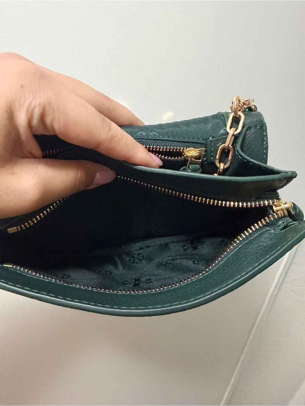Tory Burch Teal Pebbled Leather Crossbody with Gold Logo